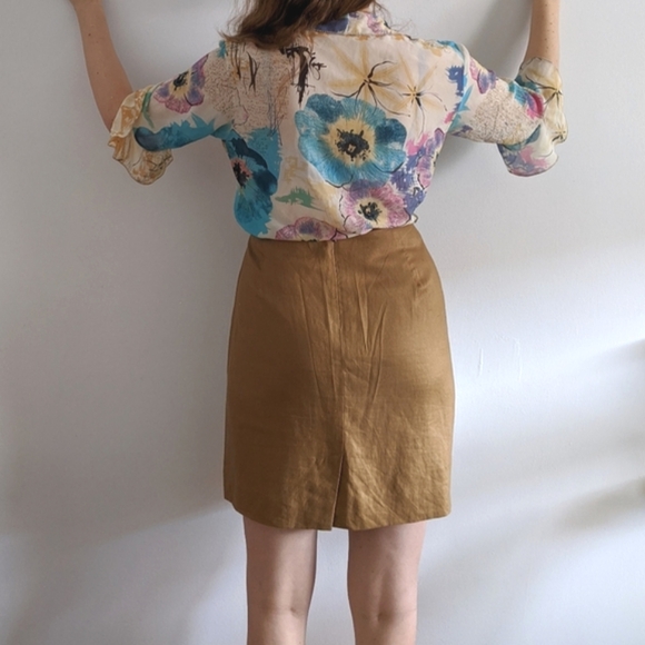 1990’s Minimalist Coffee Linen Skirt with Pockets - Picture 6 of 6